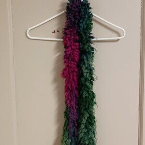 Dark Green, Pink & Purple Handmade Knit Scarf